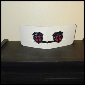 Vintage Red and Blue Enamel Crest Earrings